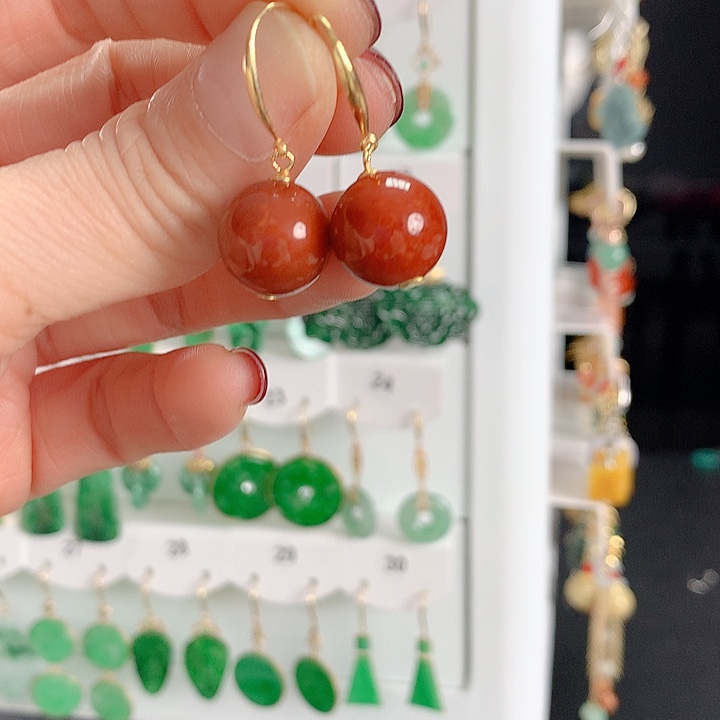 翡翠耳饰银S925镶嵌翡翠