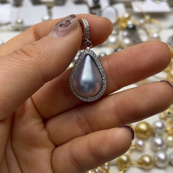 拼合珍珠（马贝珠）吊坠(不含链)银S925镶嵌