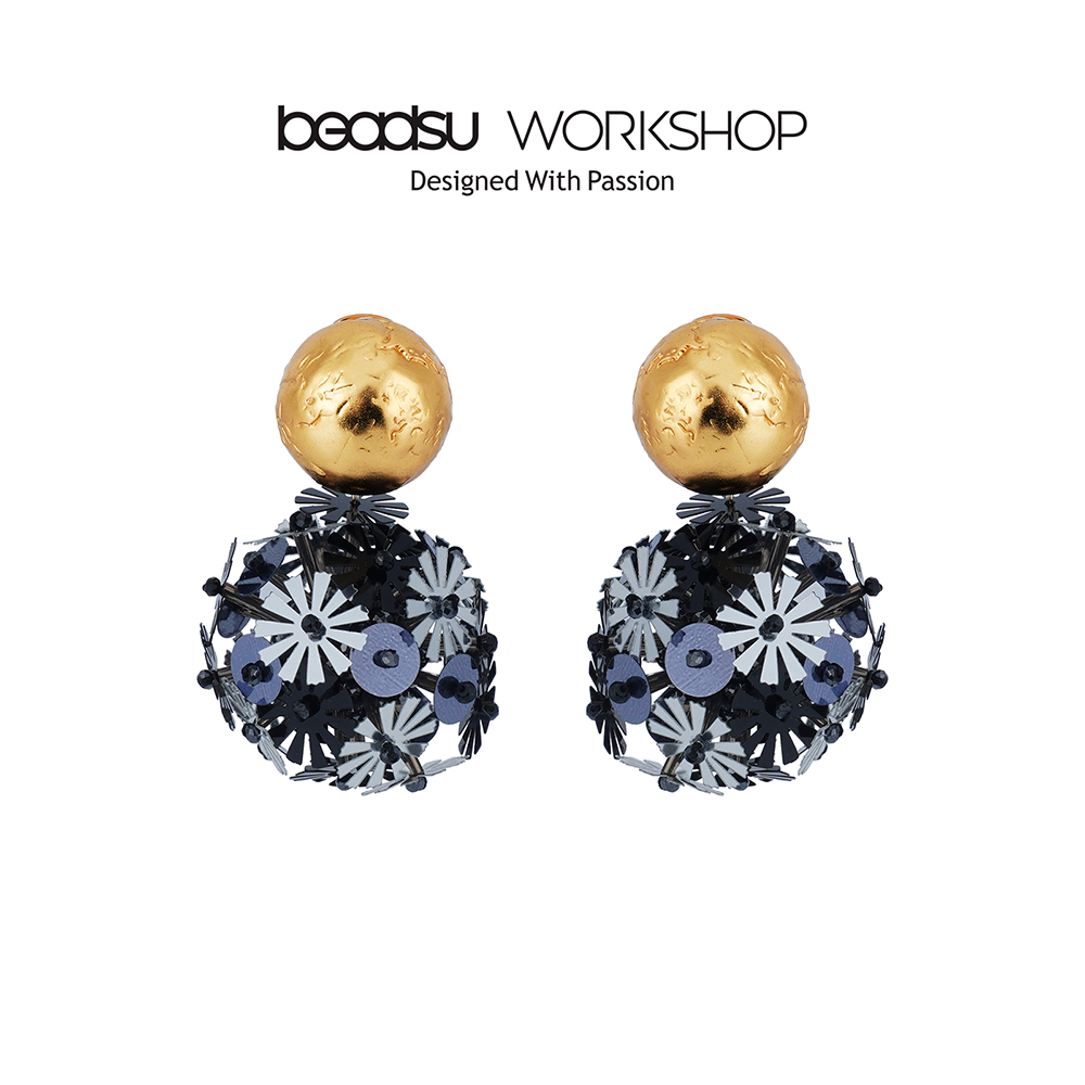 铜合金耳饰 beadsu workshop 单层亮片花球耳环 耳针款 WE3098