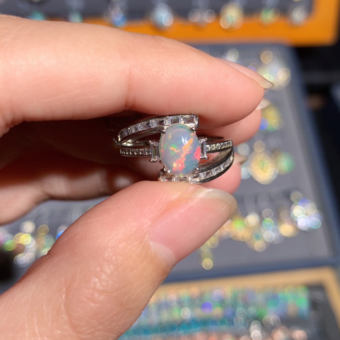 银S925镶嵌欧泊欧泊戒指y