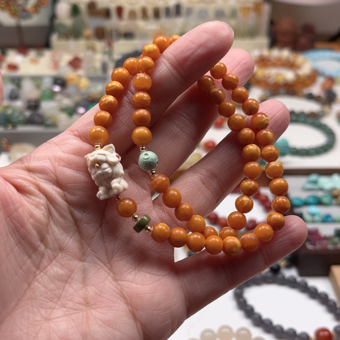 蜜蜡未镶嵌手链双圈手串