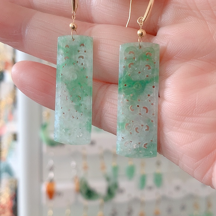 翡翠18K金镶嵌耳饰翡翠