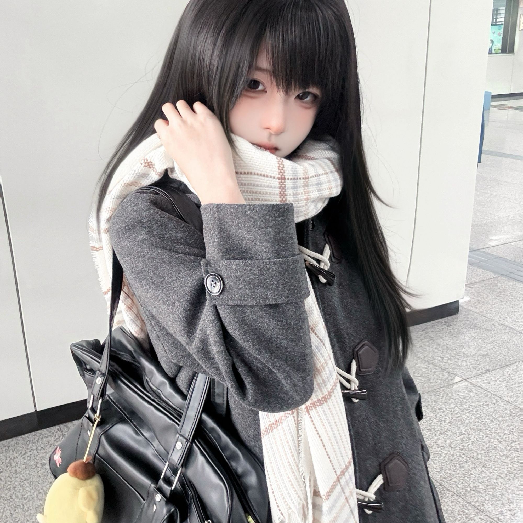 针织围巾围脖秋冬厚款连帽流苏学院风长款