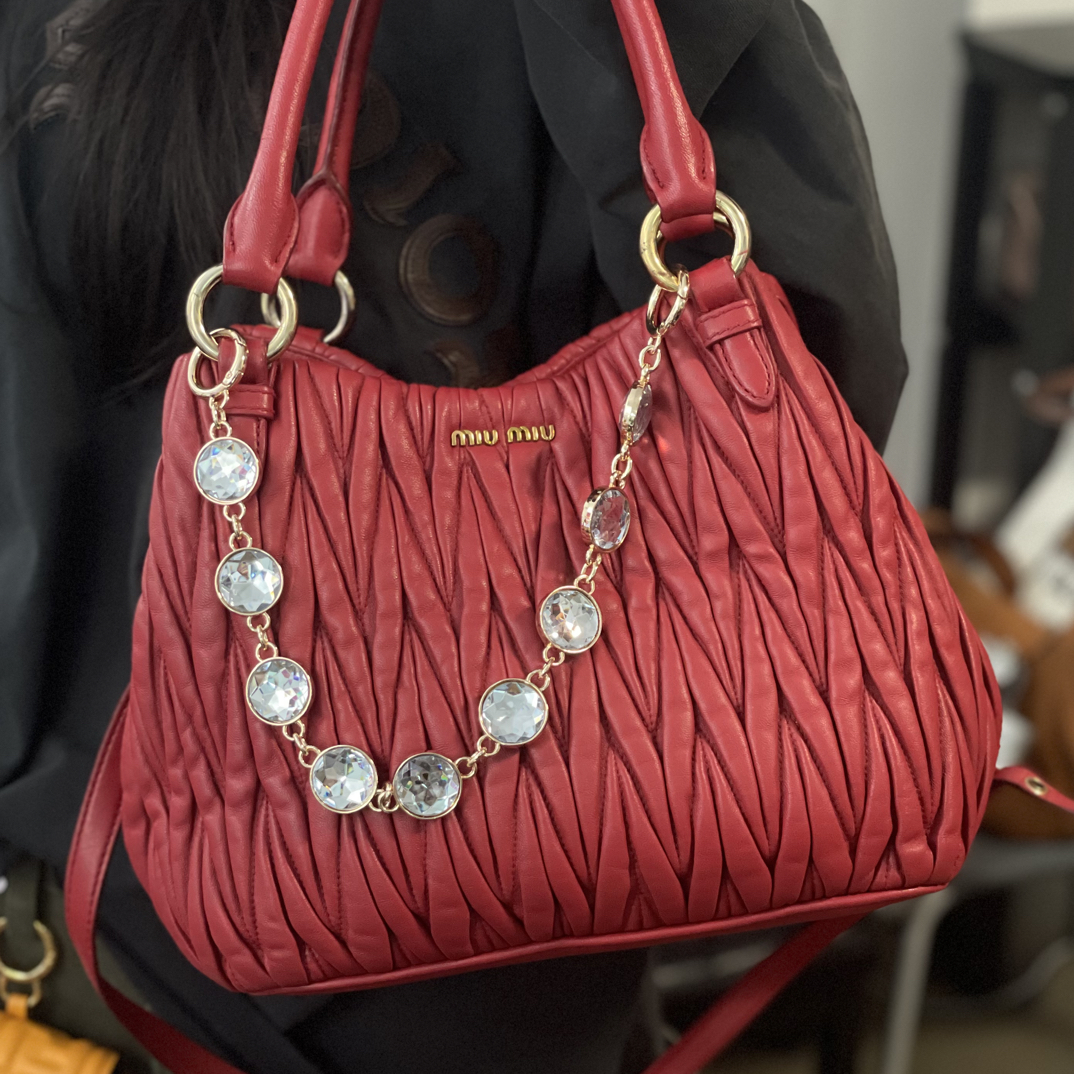 95新 MIU MIU/缪缪 阿白奢品/缪缪 红色褶皱托特包