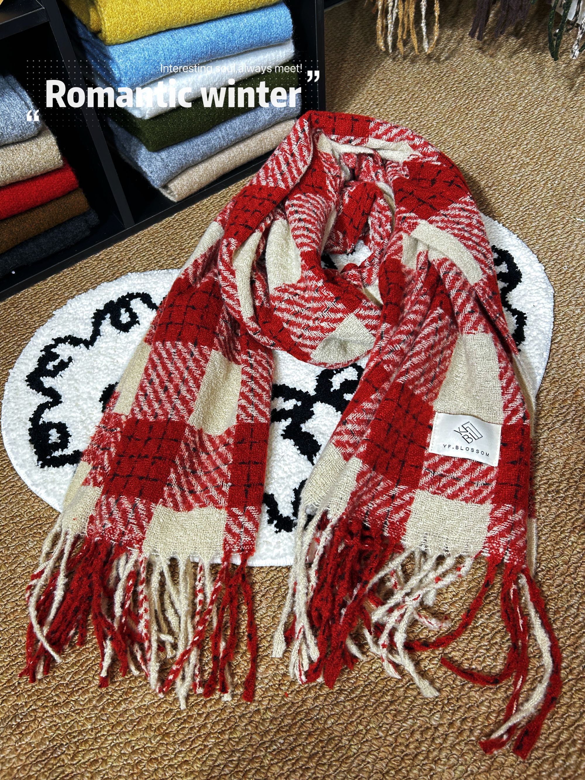 【401-600】女士围巾秋冬氛围感美拉德韩系风男女同款圣诞保暖围脖