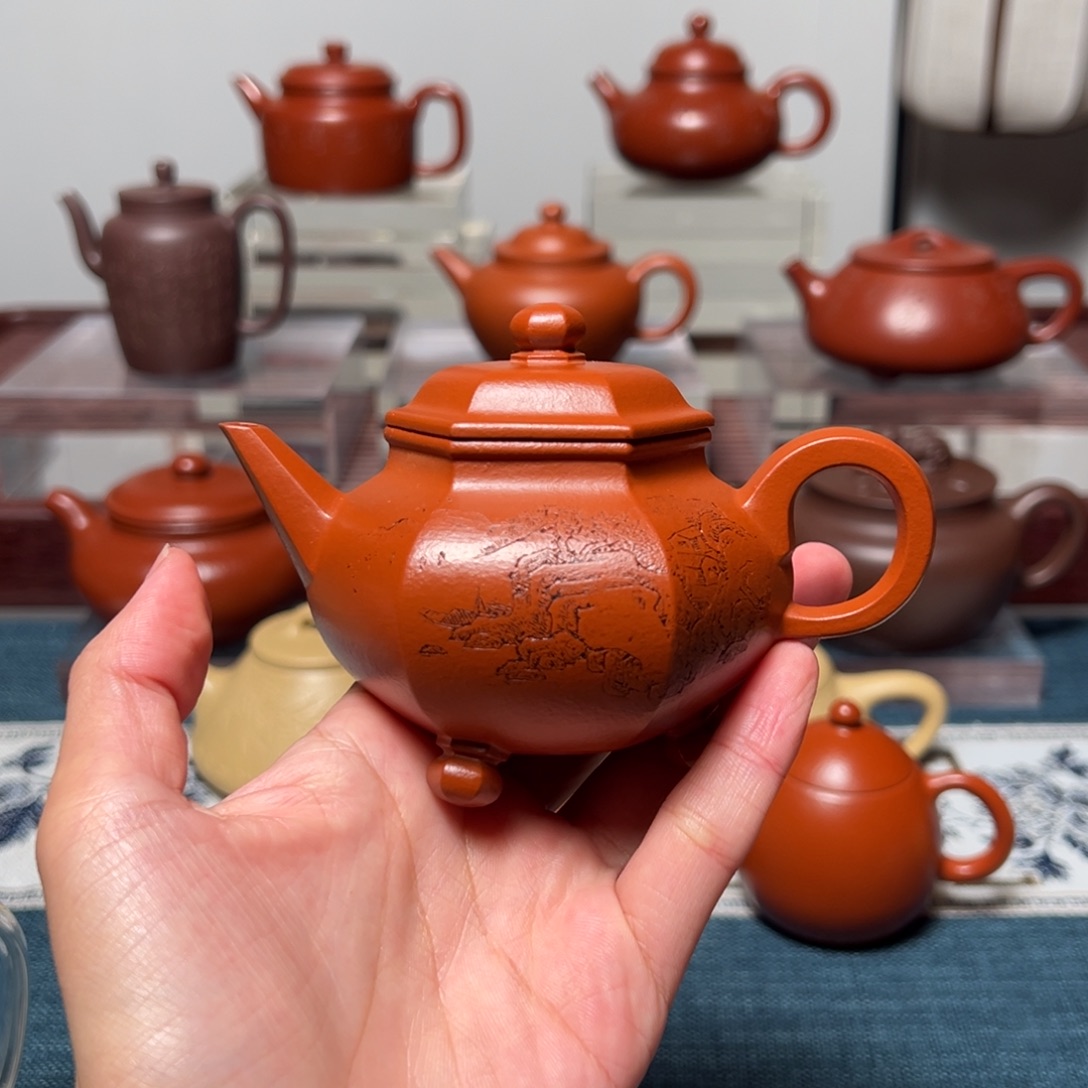 茶壶紫砂特惠价 六方水平壶赵庄朱泥