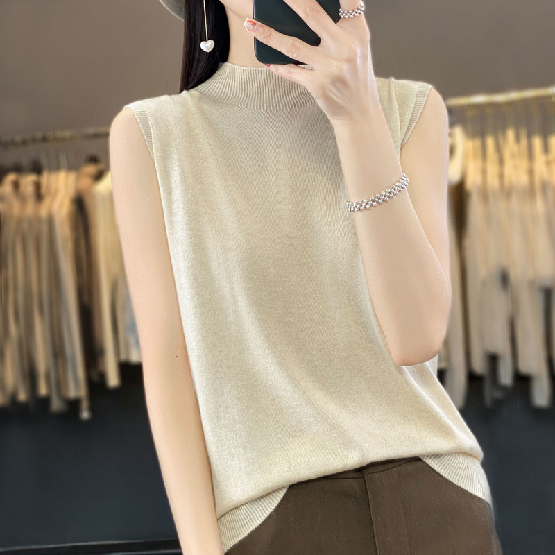 【西绒尔    精纺羊毛】2025新款一线半高领薄款精纺羊毛背心NS2357