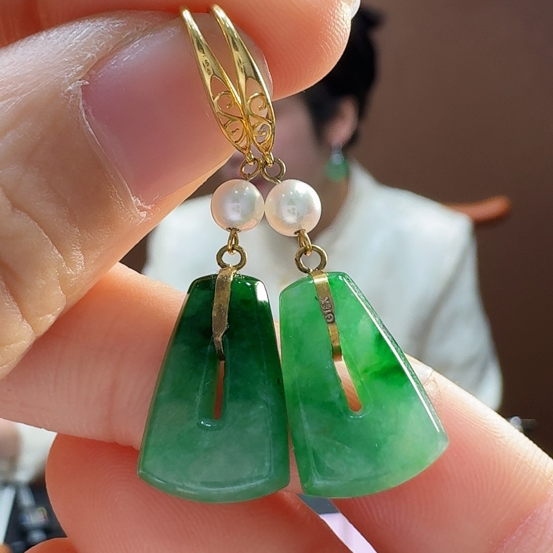 翡翠耳饰18K金镶嵌耳饰15