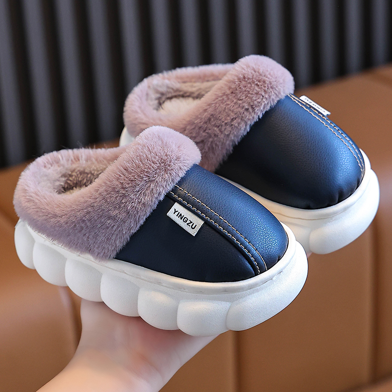 【防水】儿童棉拖鞋皮质PU防水防滑秋冬季加厚防滑软底亲子棉拖鞋