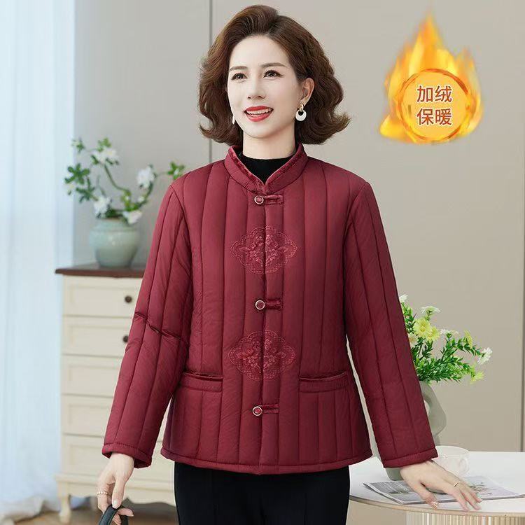 花-妈妈装宽松加厚冬季保暖百搭时尚短款棉服休闲棉衣8038