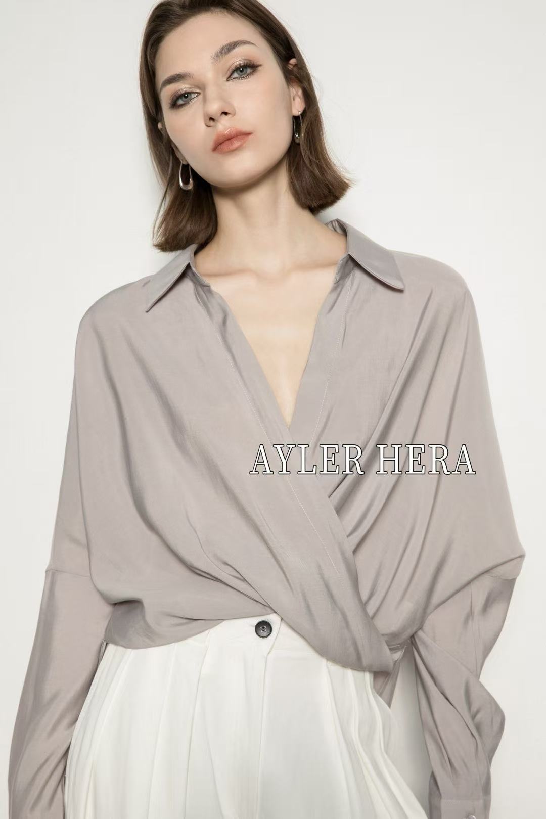 赫拉（6868 #库）翻领气质舒适通勤衬衫 （衣长73）