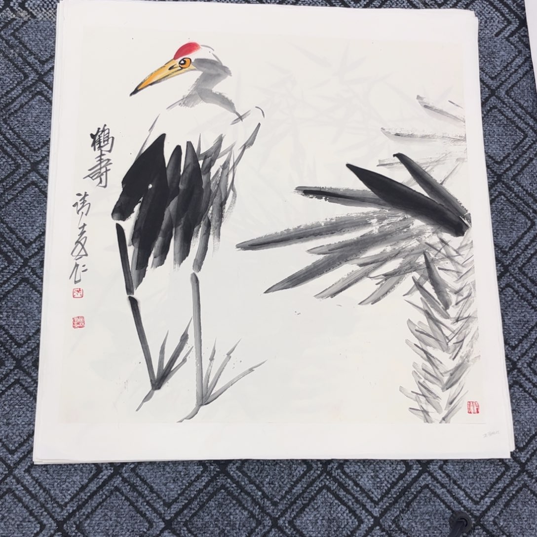 国画洪国林老师四尺斗方花鸟旭