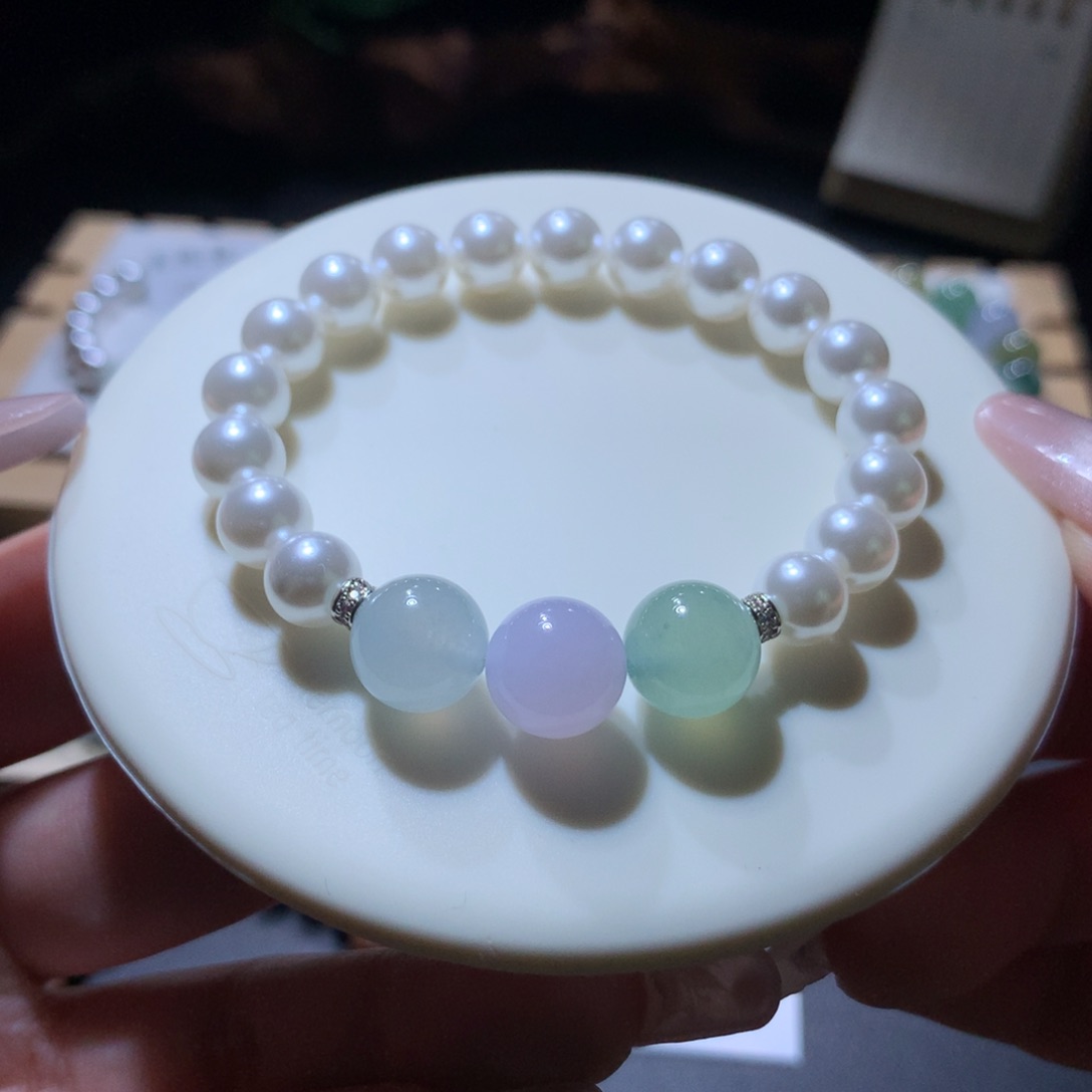 未镶嵌翡翠手链特价三彩珠珠