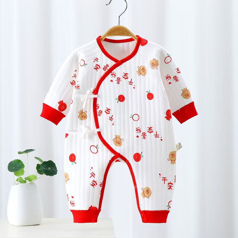 蝴蝶衣A类爬服待产新生儿衣服连体衣护肚满月哈衣长袖纯棉秋冬