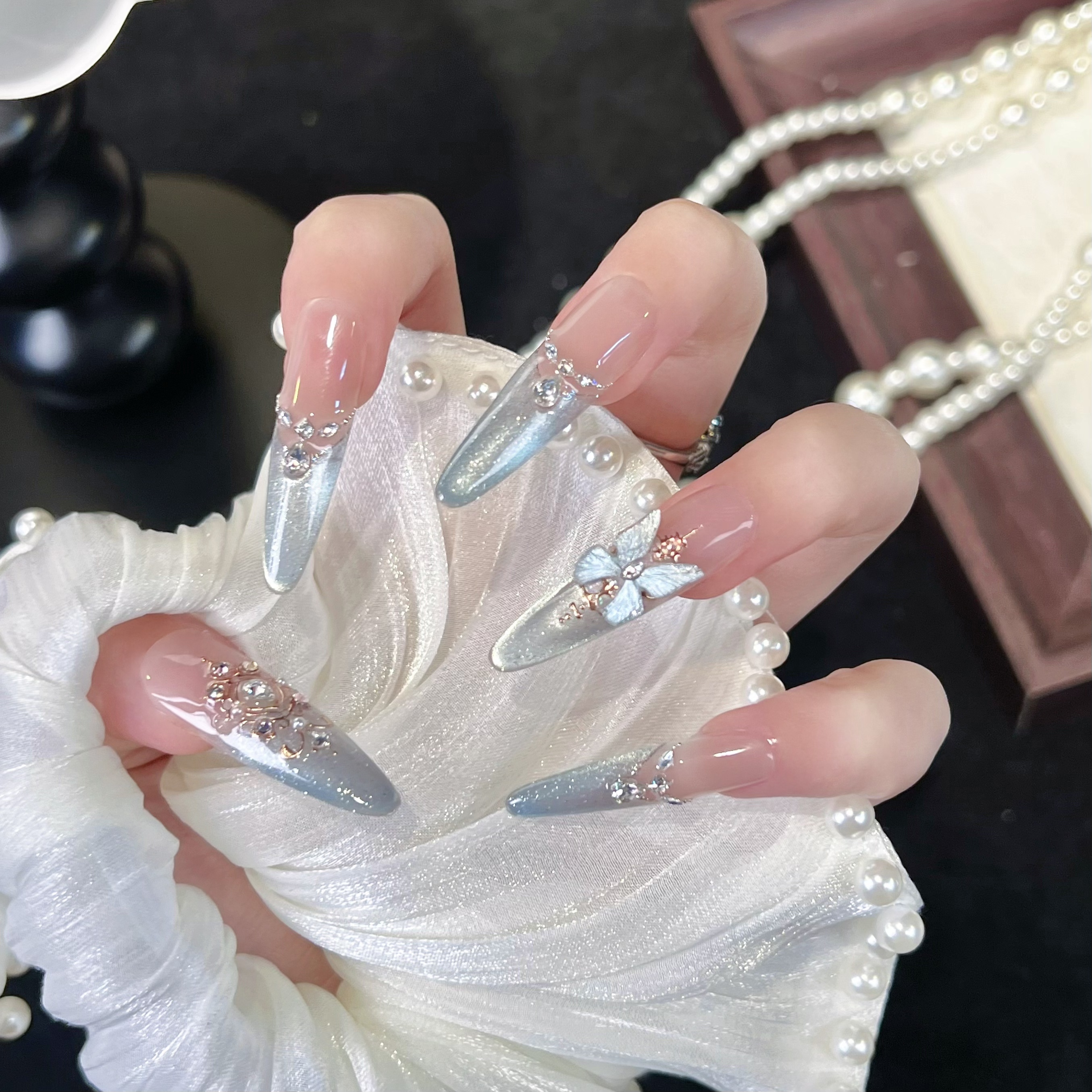 【蝶舞·星空】轻奢显白纯手工穿戴甲冰透渐变四季流行10片装