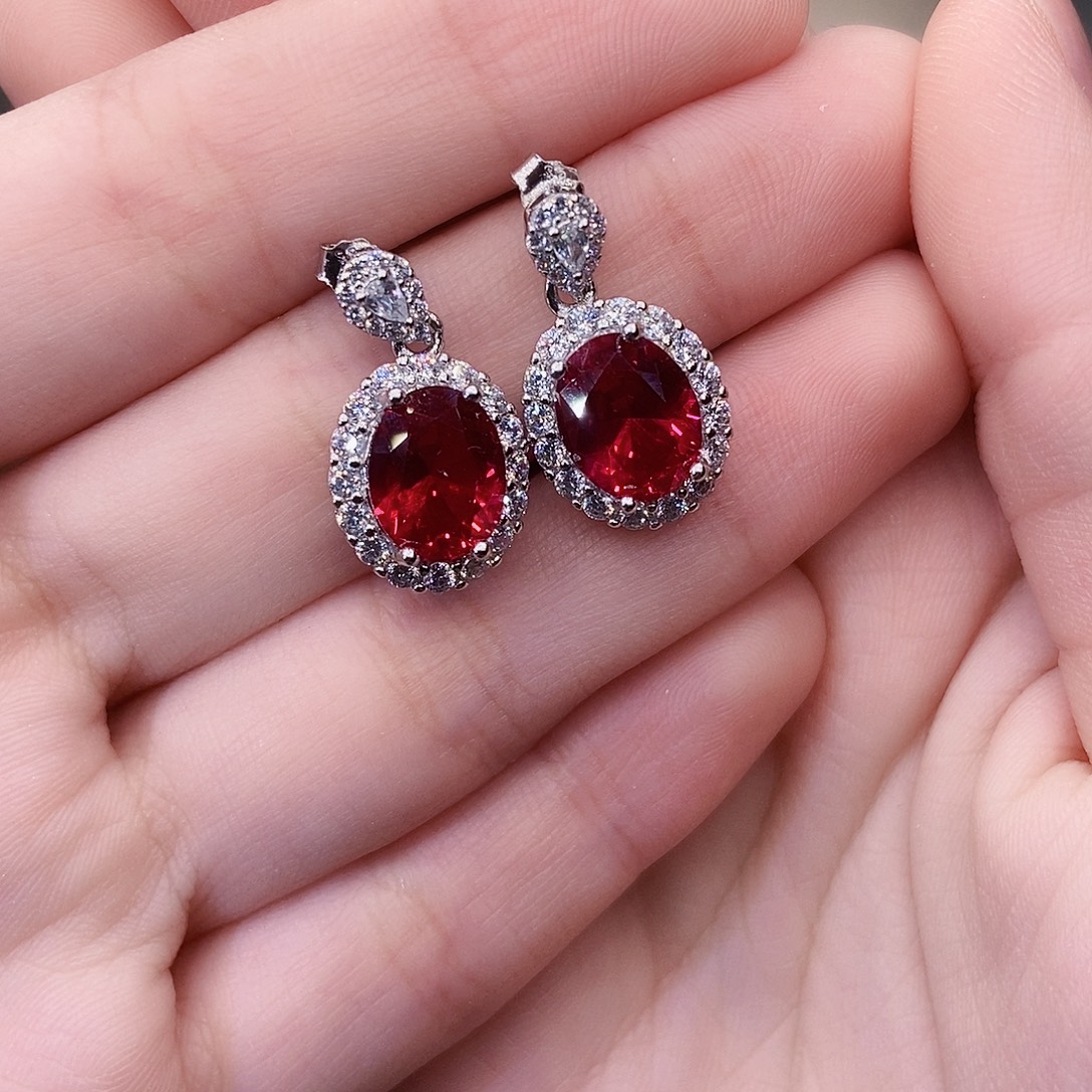红宝石银S925镶嵌耳饰