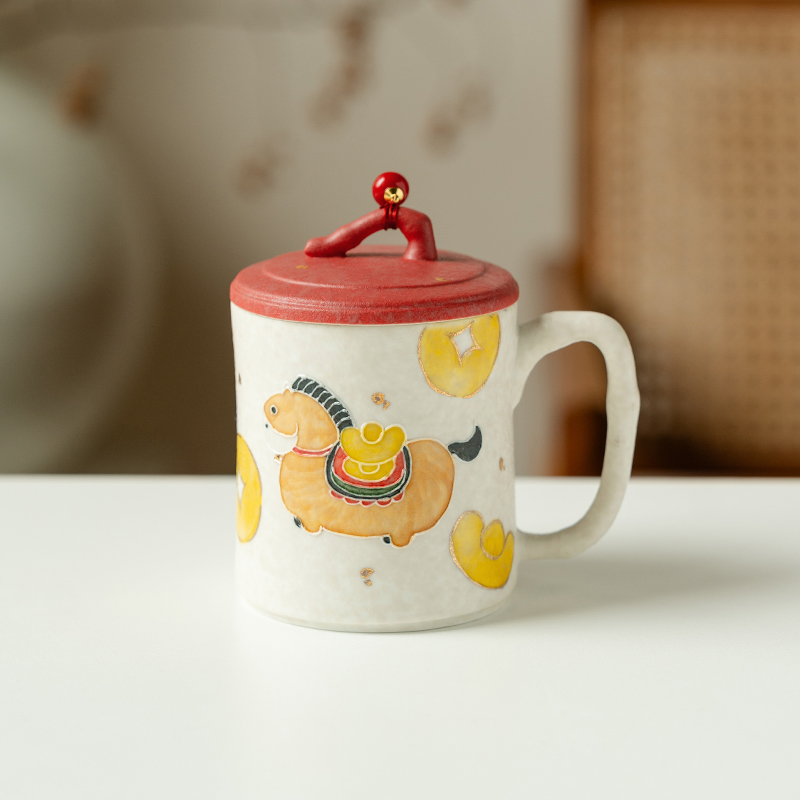 赞朴马上有钱咖啡把杯马克杯陶瓷家用办公室水杯精致茶杯创意礼物