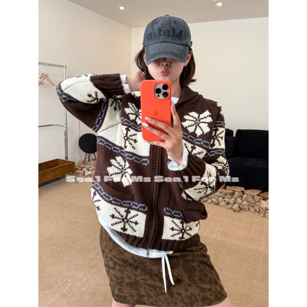 S1 ForMs  洛野 小众品质款拉链花朵氛围感针织毛衣