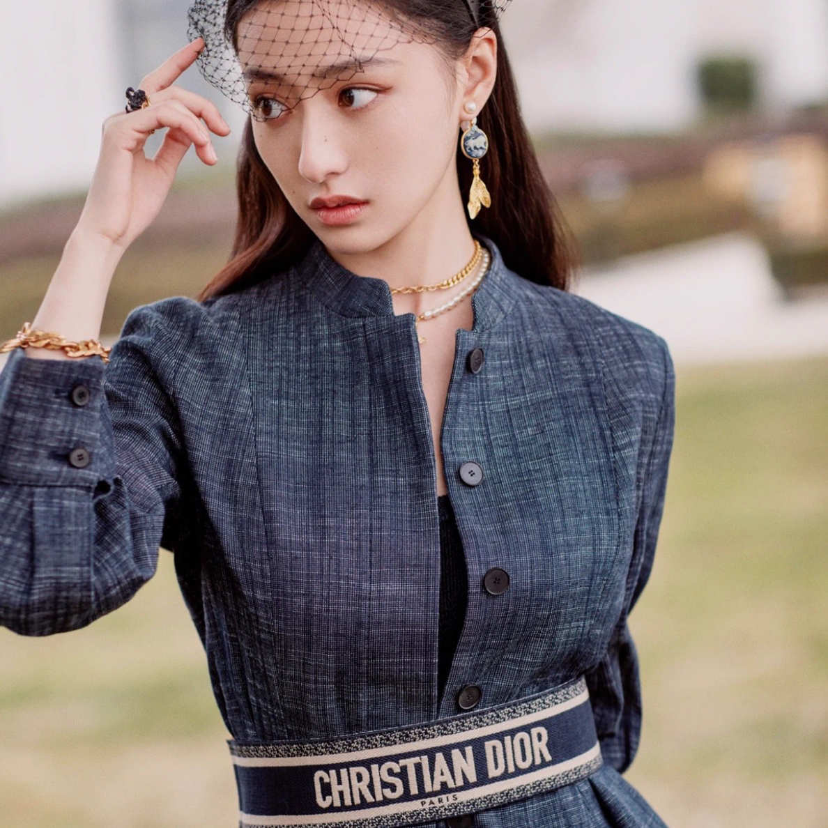 99新 DIOR/迪奥 ss176 深藏蓝色徽标马鞍logo腰带 85cm 头层牛皮
