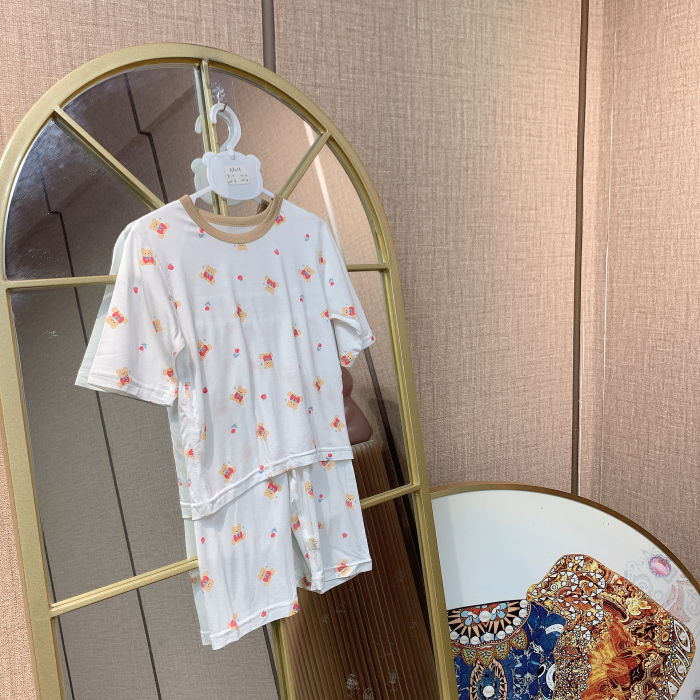 AB454    宝宝小熊七分袖莱赛尔空调服套装 夏季