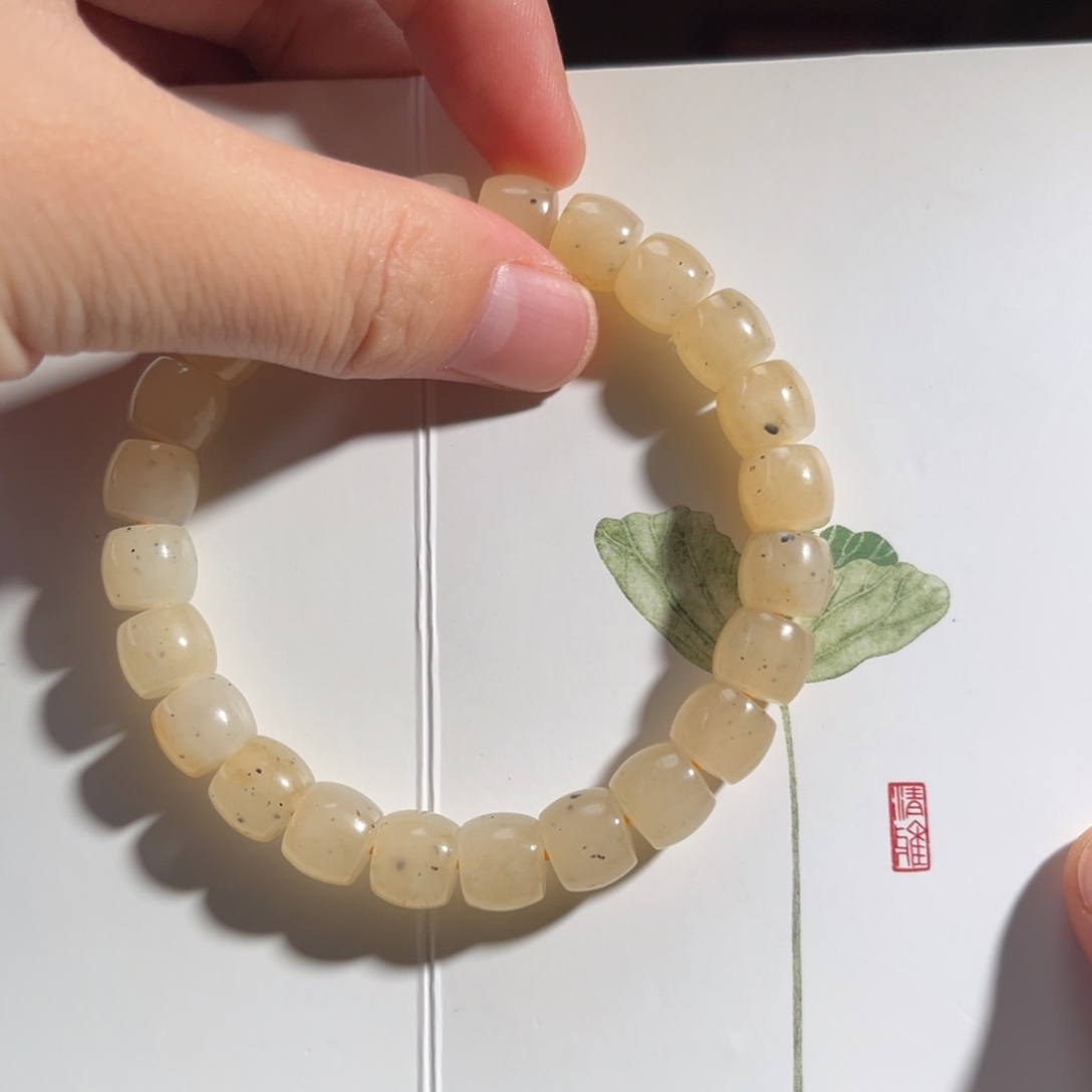 手串未镶嵌和田玉糖白青花直切9mm98