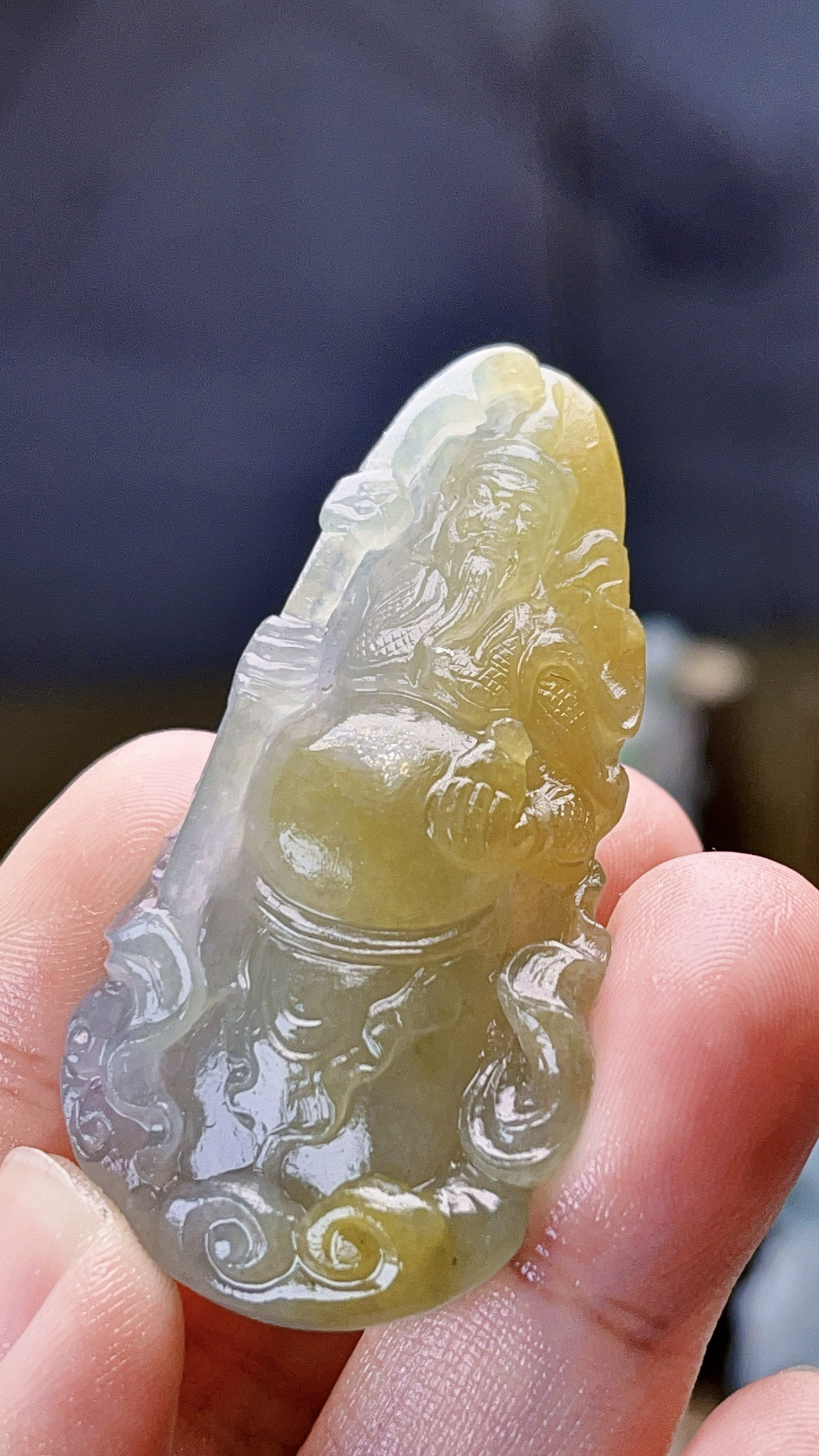 天然缅甸翡翠冰黄翡关公毛货买断需抛光尺寸53-26-13