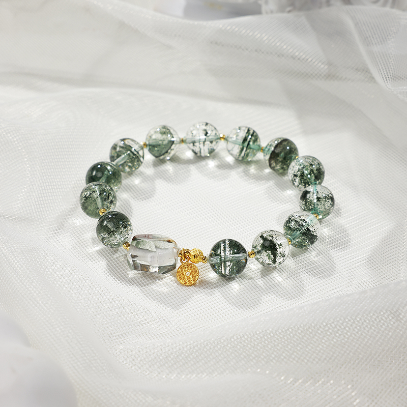 【飞黄腾达】事业顺利财源广进 绿幽灵18K金天然水晶设计款手串