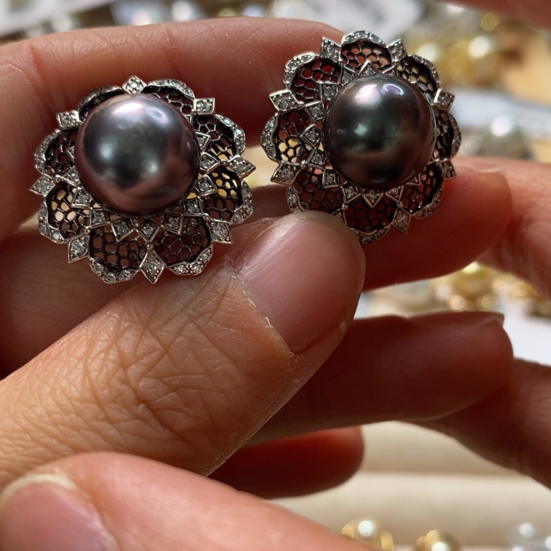 海水珍珠耳饰银S925镶嵌