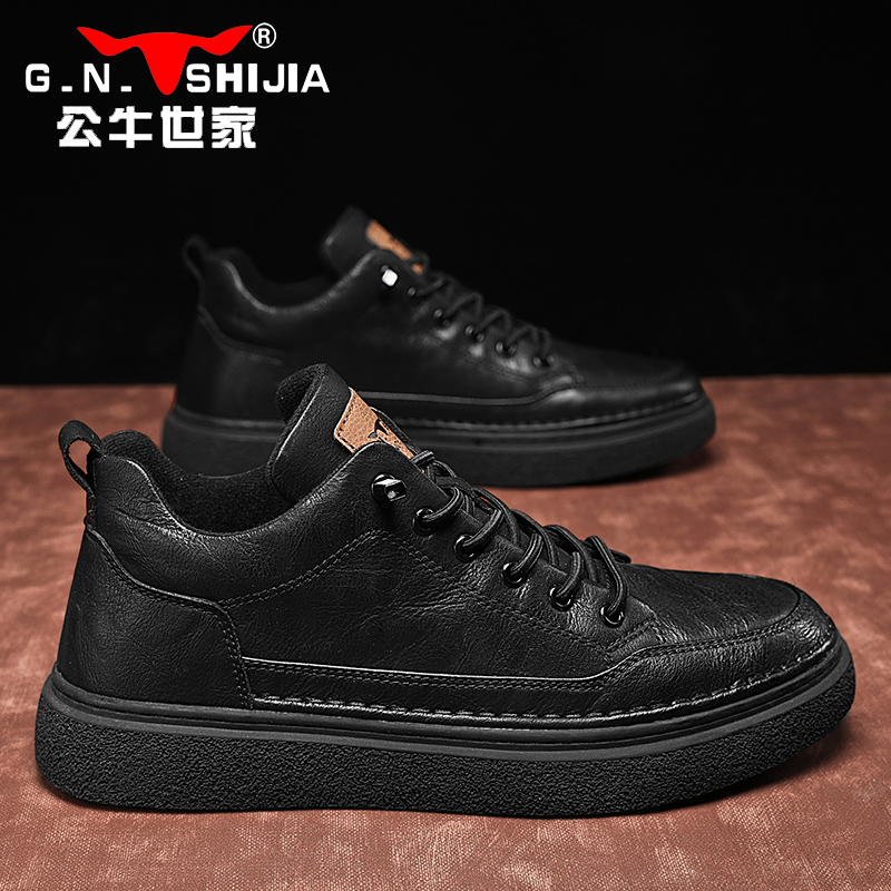 公牛世家2025秋冬短靴皮鞋复古休闲马丁潮靴男士加绒百搭流行