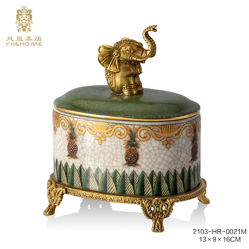 【欧美外单】2103-HR-0021M小象盖盒摆件13×9×16