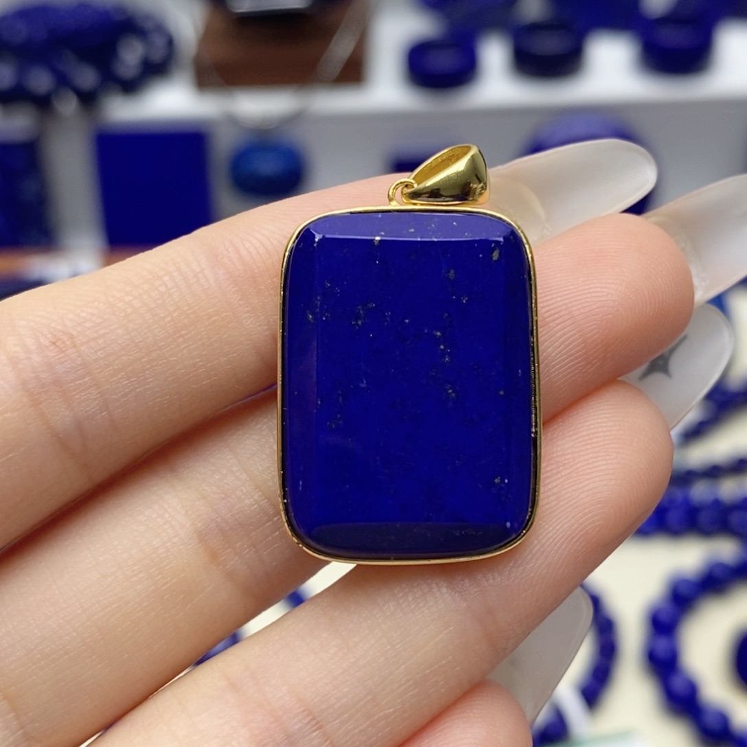 青金石银S925镀金镶嵌颈饰