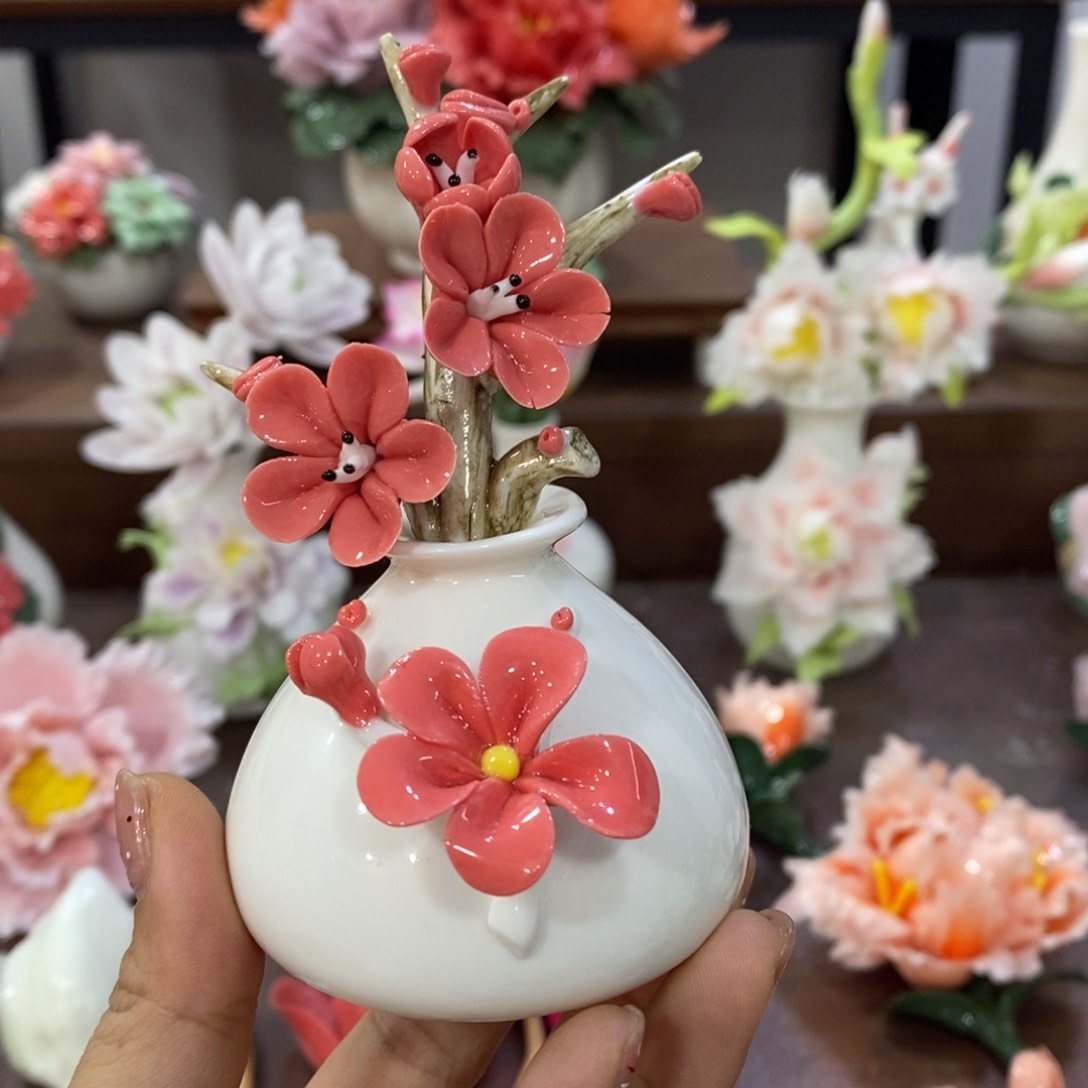 摆件陶瓷手工花摆件