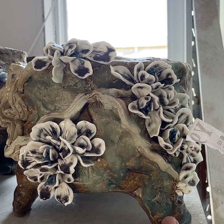 紫砂花盆景德镇陶瓷孤品