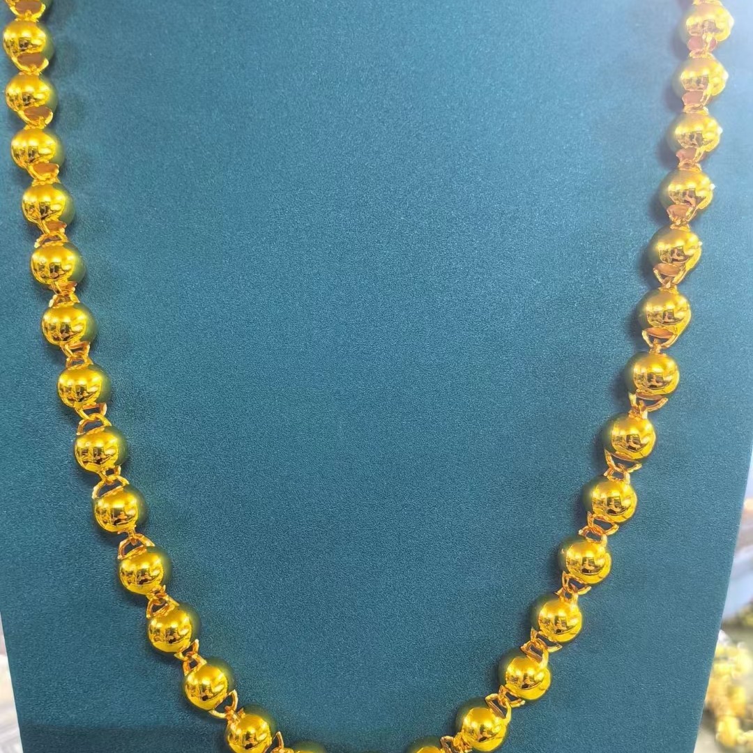 铜项链 主播同款圆珠链小日韩情侣男男士链子光面女士饰品金色