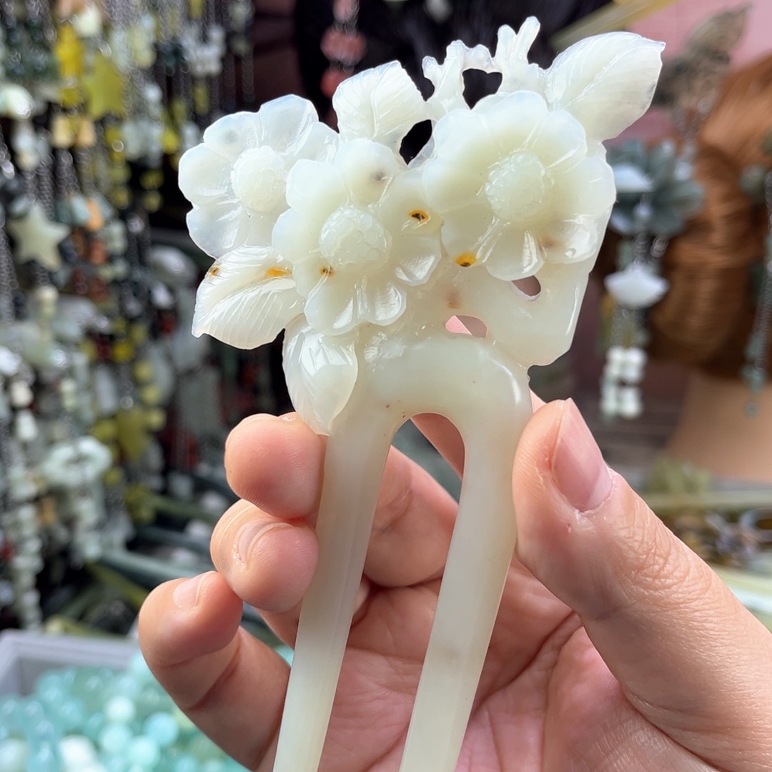 蛇纹石玉发饰未镶嵌默认微瑕岫玉发簪