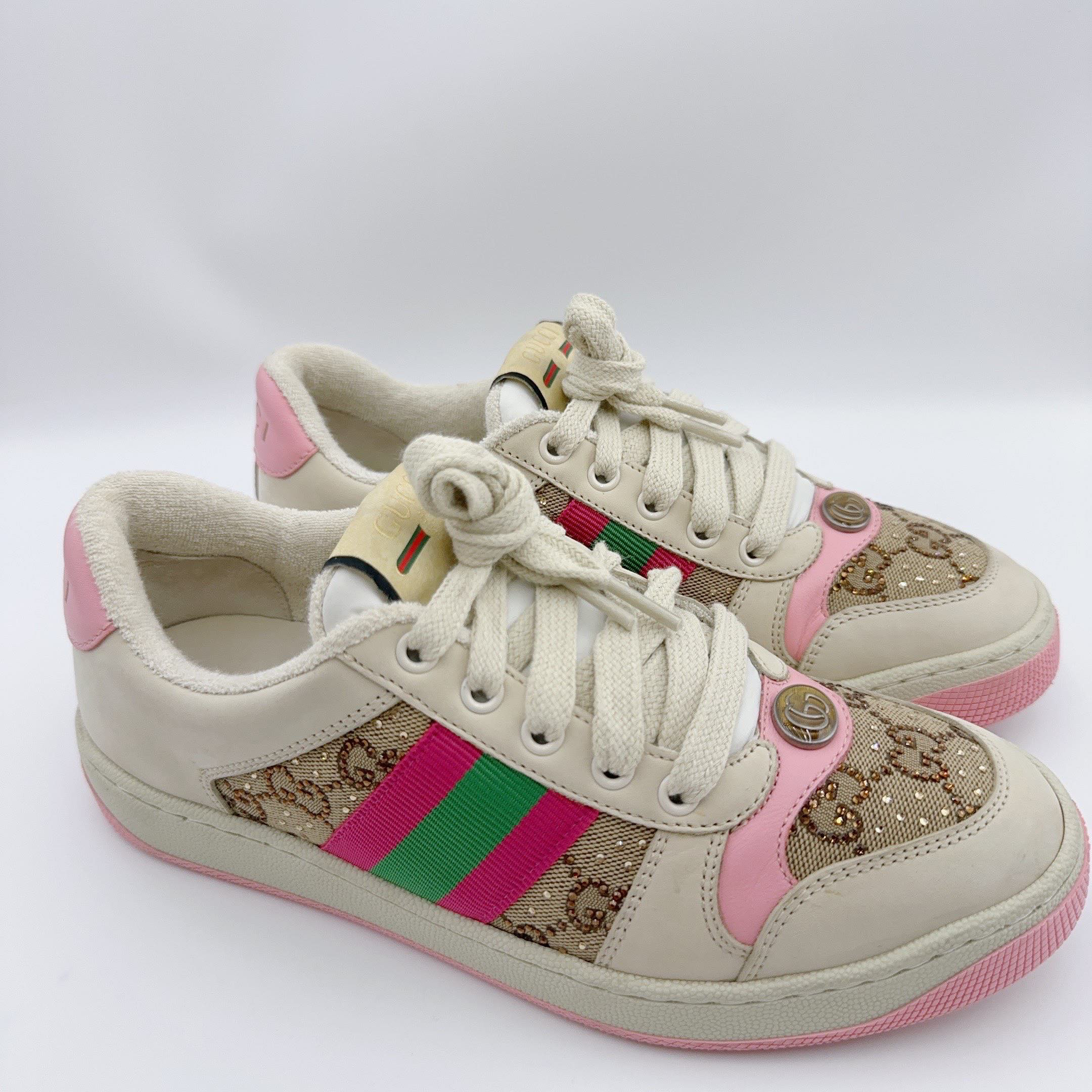 99新 GUCCI/古驰 37码/粉色水钻脏脏鞋/01645