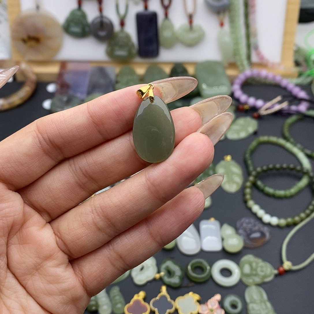 和田玉吊坠(不含链)银S925镶嵌