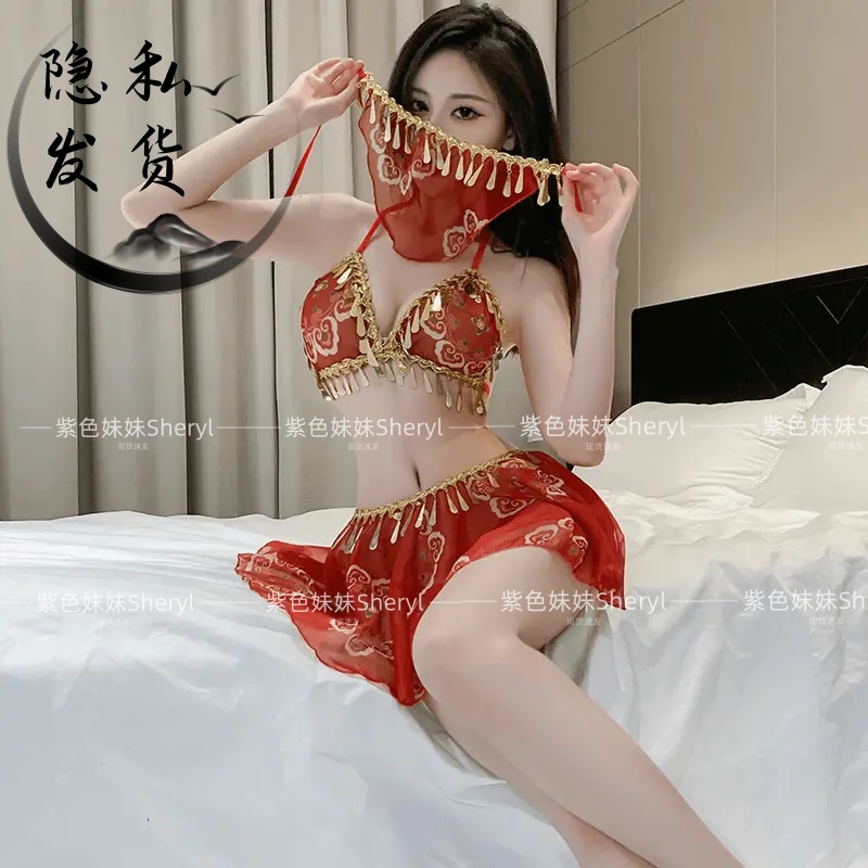 【古典浪漫】趣味旗袍敦煌飞天舞姬异域风情烫金抹胸蕾丝少女性感