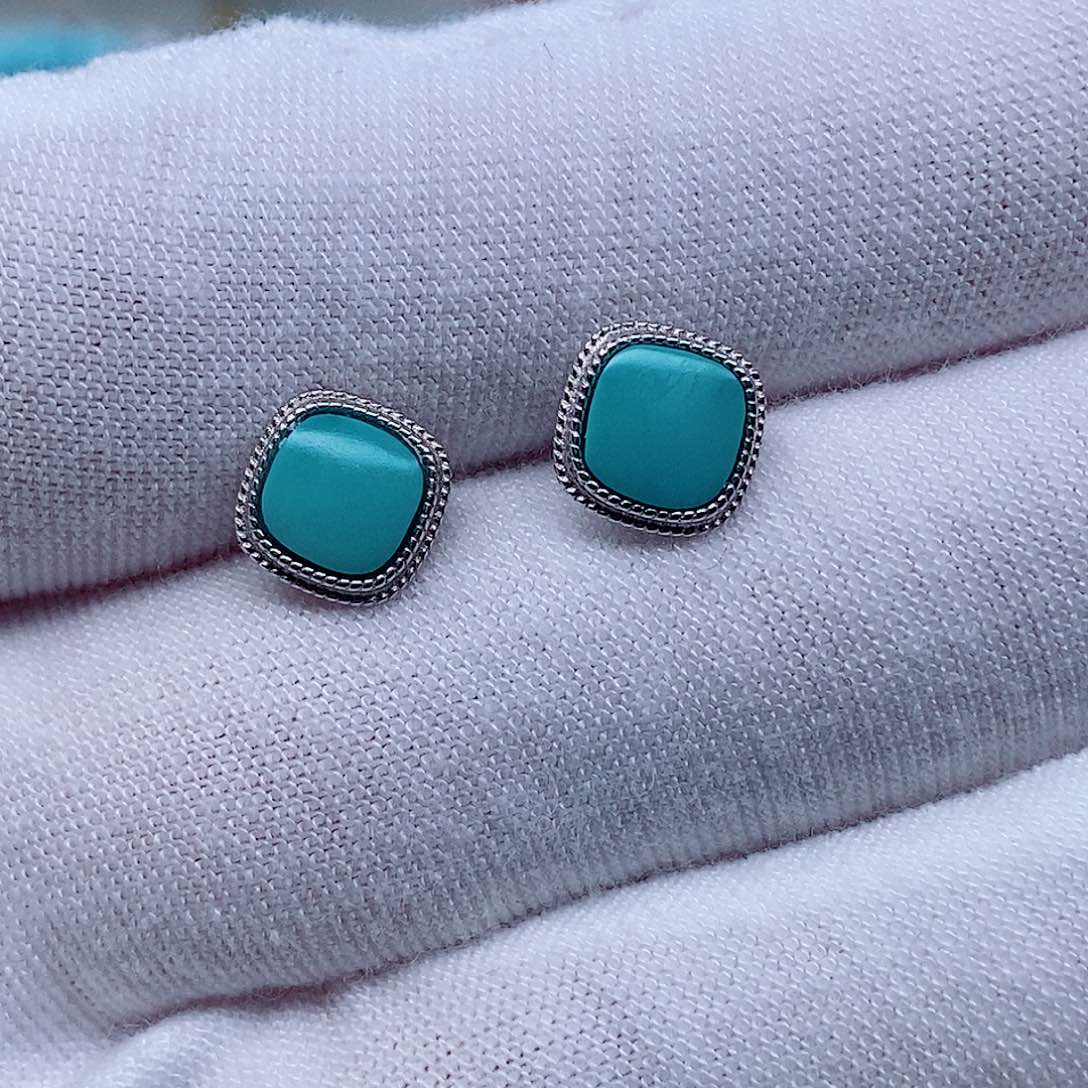 绿松石耳饰银S925镶嵌