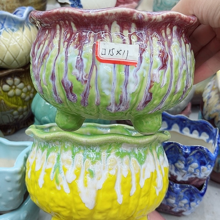 多肉绿植陶瓷花盆9.9包邮，有孔