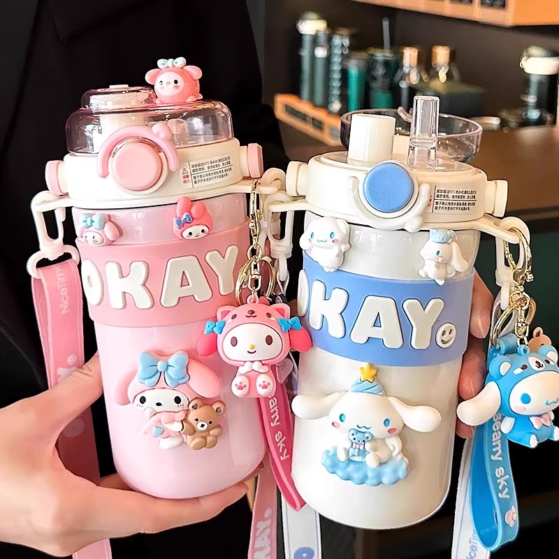 保温杯女生高颜值2025新款316不锈钢学生大容量儿童带吸管水杯子