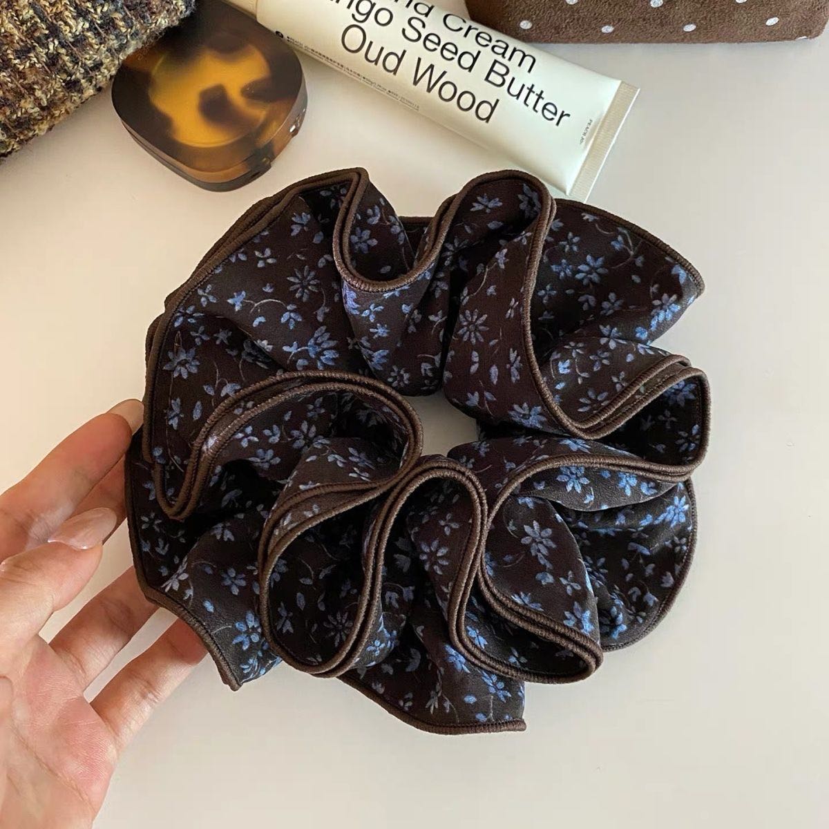 【优质大版】波点法式复古四层大肠发圈高级头花马尾头绳发饰发绳