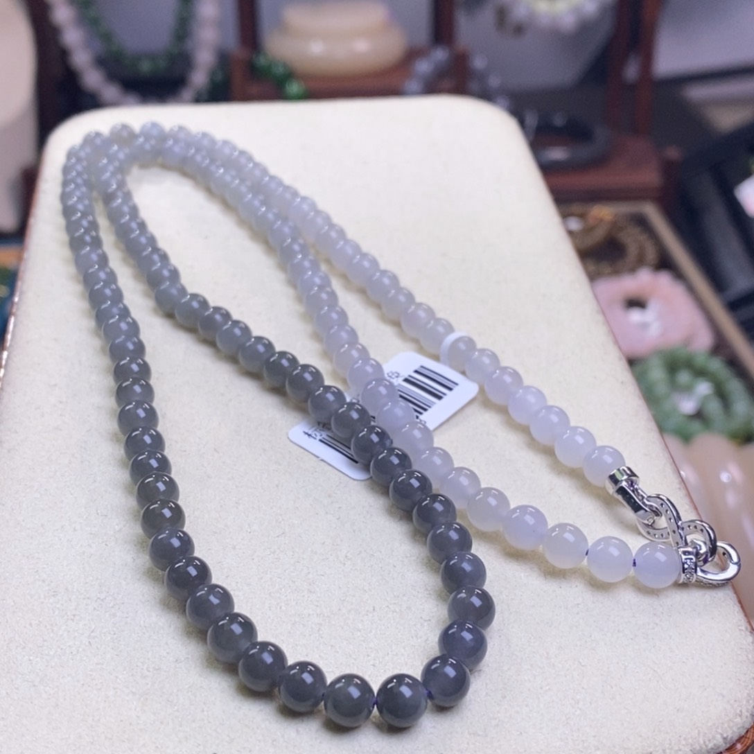 和田玉精品烟紫老矿料高冰渐变圆珠珠链6m未镶嵌