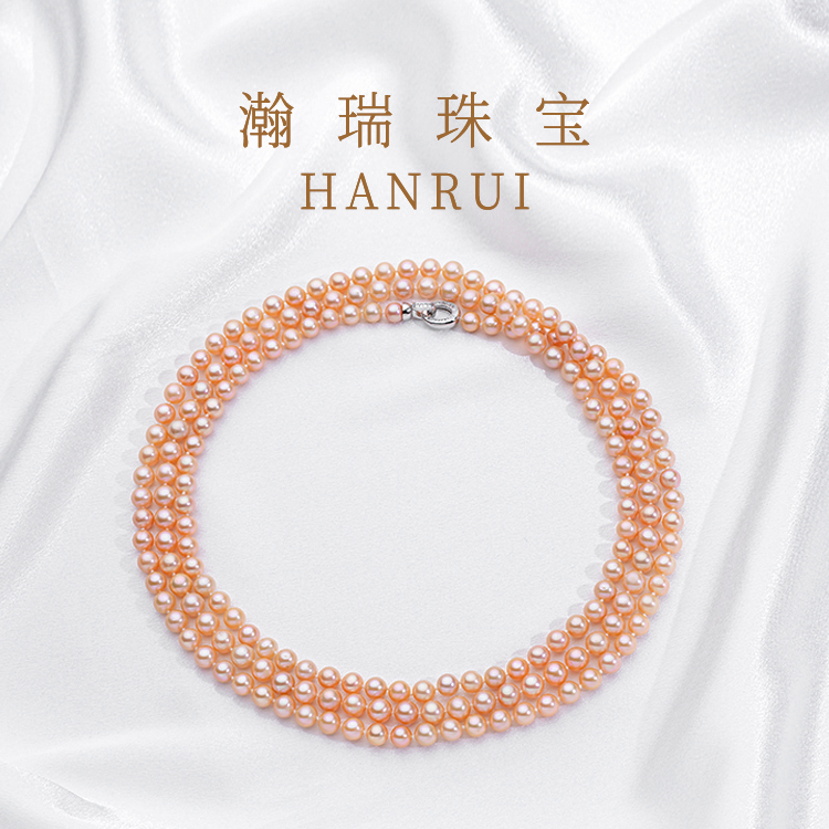 【婵婵】淡水无核中国红近正圆极光长款珍珠链毛衣链 7-9mm