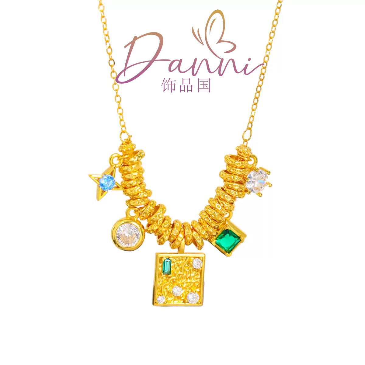 铜合金项链 方块多宝盘缠项链