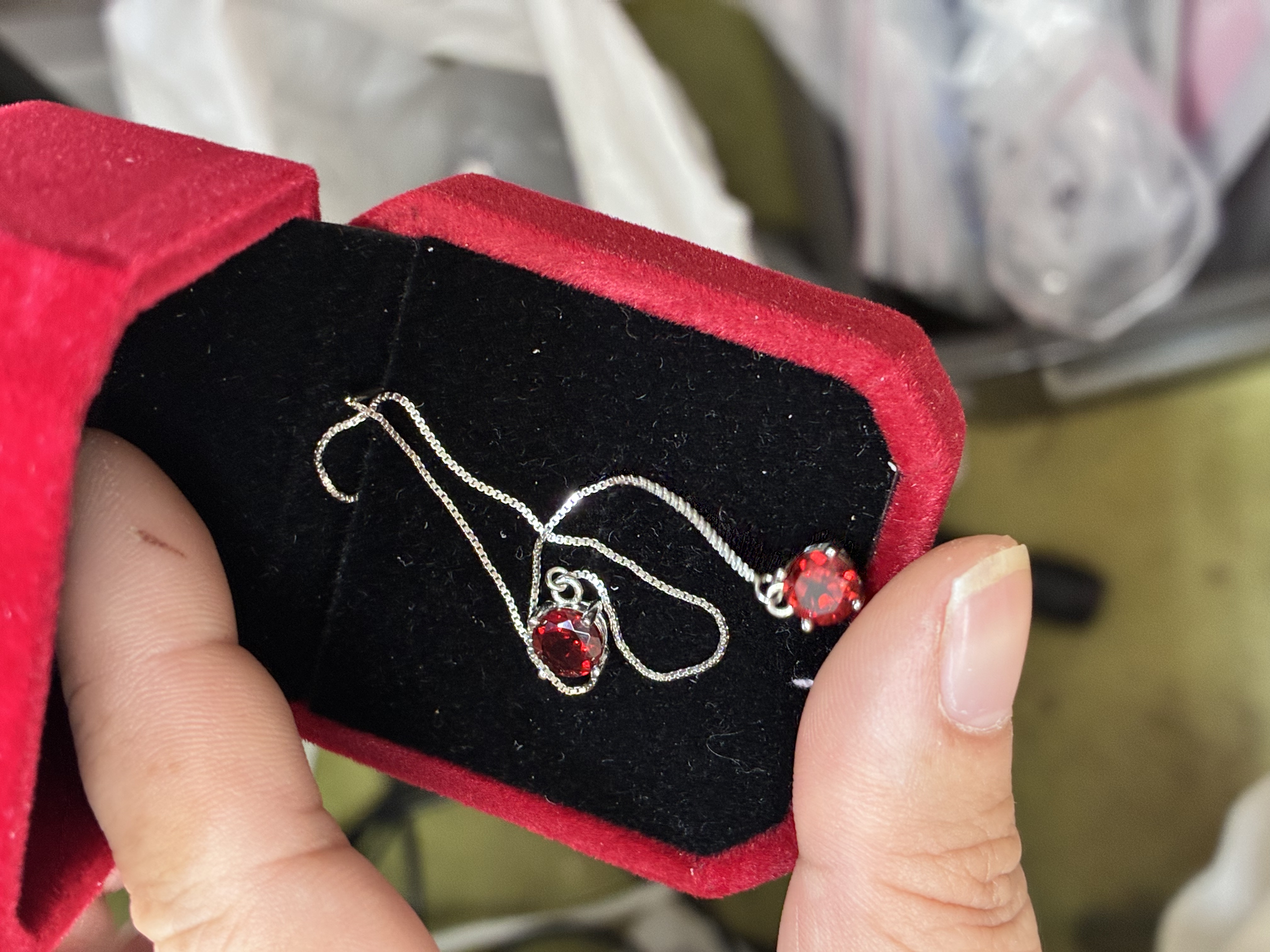 天然宝石石榴石耳坠通体S925银【清货款】红色气质礼物