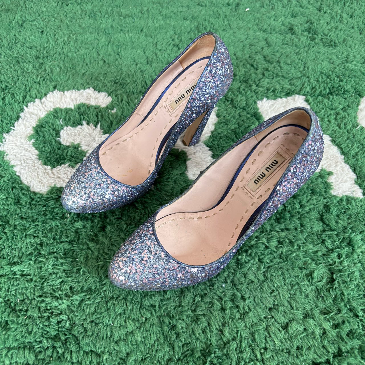 95新 MIU MIU/缪缪 紫晶碎钻高跟鞋 36码 鞋底贴底 ylp1193