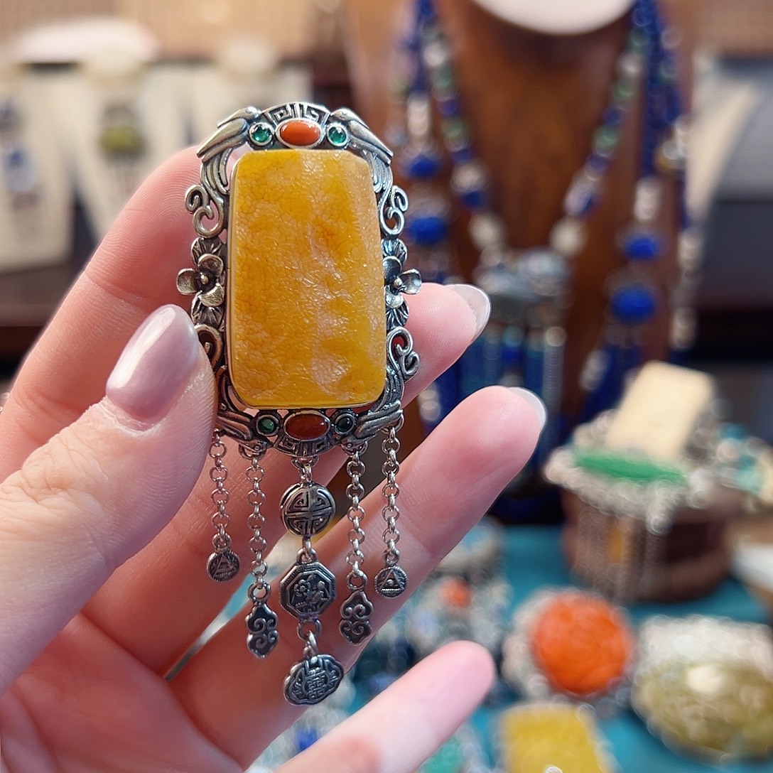 琥珀银S925镶嵌戒指/指环戒指