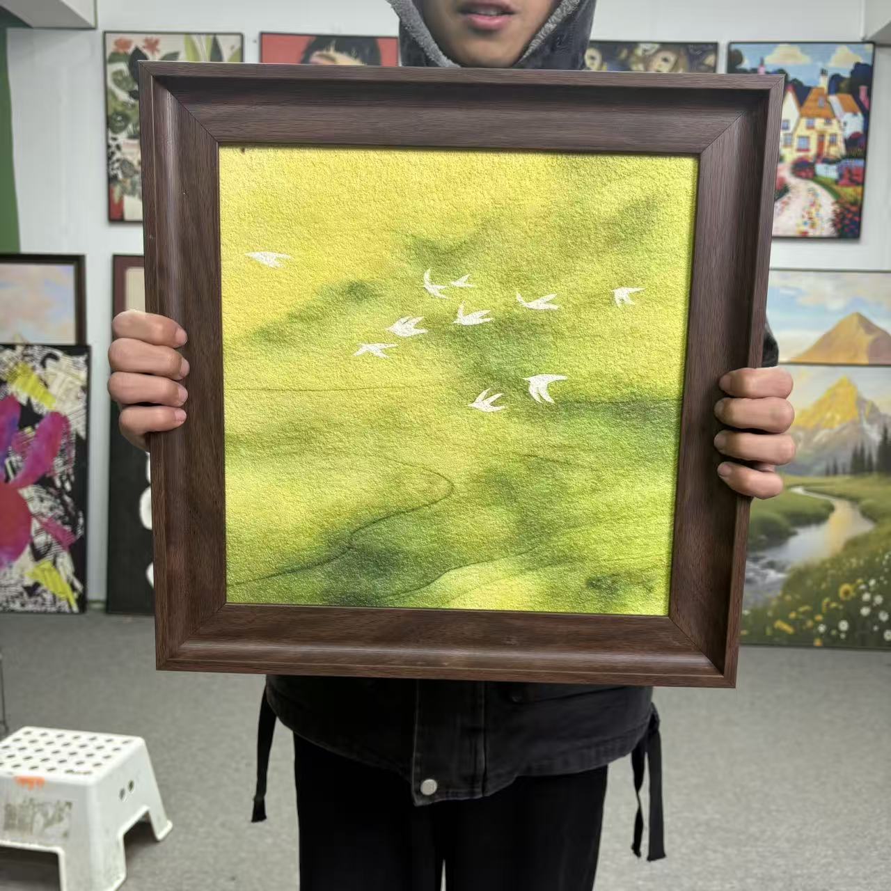 法式风绿野风景小众艺术复古装饰画适用于卧室餐厅4040