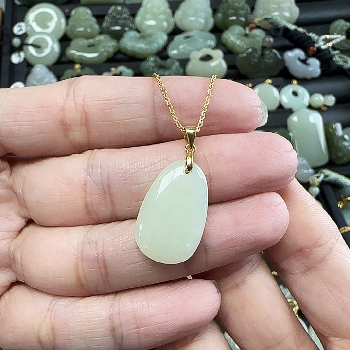 和田玉银S925镶嵌吊坠(赠链)送链子皮绳